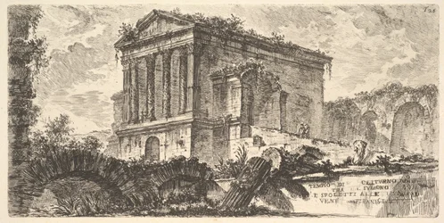Plansch 26: Clitumnus tempel mellan Foligno och Spoleto, ur «Några vyer över triumfbågar och andra monument uppförda av romarna, av vilka några ses i Rom och andra i Italien»