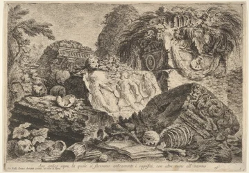 Plåt 7: Forntida altare på vilket offer utfördes i antiken, omgivet av oth..., 1743.