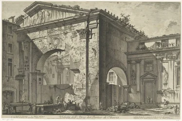 Porticus van Octavia i Rom Utsikt över Atrium i Portico of Octavia (titel på objekt) Gezichten op Rome (serietitel) Utsikt över Rom designad och graverad av Giambattista Piranesi-arkitekten Ve (nez) iano (serietitel)