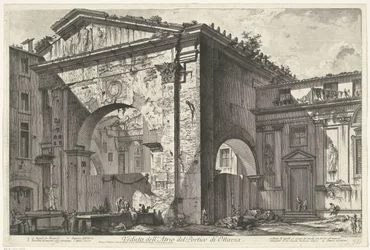 Porticus van Octavia i Rom Utsikt över Atrium i Portico of Octavia (titel på objekt) Gezichten op Rome (serietitel) Utsikt över Rom designad och graverad av Giambattista Piranesi-arkitekten Ve (nez) iano (serietitel)