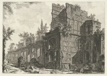 Praetorium i Villa Adriana te Tivoli Ruinerna av ett av soldaternas logi nära en av Hadrianus framstående fabriker i hans Villa i Tivoli (titel på objektet) Gezichten op Rome (serietitel) Vy över Rom tecknade och graverade av Gia