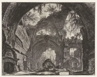 Ruiner av ett skulpturgalleri i Hadrianus villa i Tivoli [egentligen de stora baden], ur Vedute di Roma (Vyer över Rom)