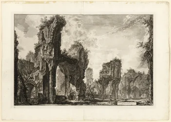 Ruinerna av Xystus [en lång öppen portik som används för atletiska övningar], centralhallen i Antonine Baths [The Baths of Caracalla], från utsikt över Rom
