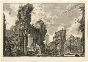 Ruinerna av Xystus [en lång öppen portik som används för atletiska övningar], centralhallen i Antonine Baths [The Baths of Caracalla], från utsikt över Rom