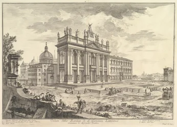 S. Giovanni in Laterano, huvudfasad, med palatset och Scala Santa till höger (Veduta della Basilica di S. Giovanni Laterano), ur "Vedute di Roma"