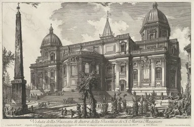 Santa Maria Maggiore i Rom Vy över den bakre fasaden av basilikan S. Maria Maggiore (titel på objektet) Gezichten op Rome (serietitel) Utsikt över Rom designad och graverad av Giambattista Piranesi-arkitekten Ve (nez) iano (serietitel)