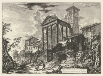Tempel van Hercules te Cori Utsikt över Herkulestemplet i staden Cora, tio mil bort från Velletri (titel på objektet) Gezichten op Rome (serietitel) Utsikt över Rom designad och graverad av Giambattista Piranesi-arkitekten Ve (nez) iano (serie t