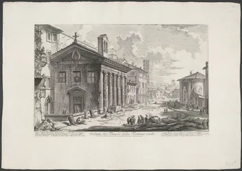Tempel van Portunus te Rom Utsikt över Temple of Fortuna Virile (titel på objekt) Gezichten op Rome (serietitel) Utsikter över Rom tecknade och graverade av Giambattista Piranesi-arkitekten Ve(nez)iano (serietitel)