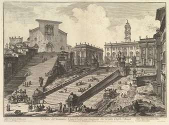 Capitolium och trappan till S. Maria i Aracoeli Utsikt över den romerska Camipidoglio med ..., ca. 1775.