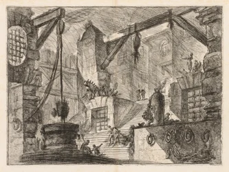 Fängelserna: Kolonnadsinredning med en bred trappa, 1745-1750.