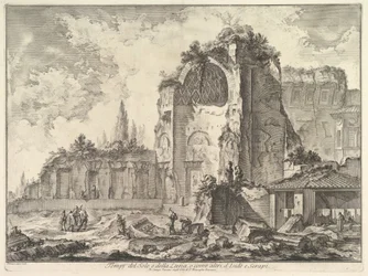Templet för Venus och romer kallades felaktigt Temple of Sol och Luna Veduta degli..., ca. 1759.