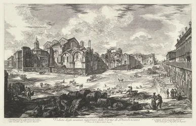 Thermen van Diocletianus te Rom Vy över de övre lämningarna av Dioclazianos bad (titel på objektet) Gezichten op Rome (serietitel) Utsikt över Rom designad och graverad av Giambattista Piranesi-arkitekten Ve (nez) iano (serietitel)