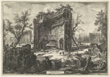 Thermen van Trajanus te Rom Utsikt över resterna av fabrikerna på andra våningen i Terme di Tito (titel på objekt) Gezichten op Rome (serietitel) Utsikt över Rom designad och graverad av Giambattista Piranesi-arkitekten Ve (nez) iano (serietitel)