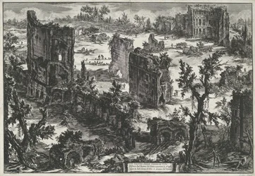 Thermen van Trajanus te Rom Utsikt över mesens bad (...) (titel på objekt) Gezichten op Rome (serietitel) Utsikt över Rom designad och graverad av Giambattista Piranesi-arkitekten Ve (nez) iano (serietitel)