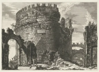 Tombe van Caecilia Metella te Rom Cecilia Metellas grav (...) (titel på objekt) Gezichten op Rome (serietitel) Utsikter över Rom tecknade och graverade av Giambattista Piranesi-arkitekten Ve(nez)iano (serietitel)