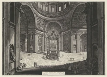 Transept van de Sint-Pietersbasiliek te Vaticaanstad Interiörvy av Peterskyrkan i Vatikanen nära Tribuna (titel på objektet) Gezichten op Rome (serietitel) Utsikt över Rom designad och graverad av Giambattista Piranesi-arkitekten Ve (
