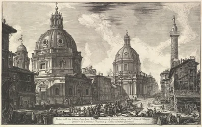 Två kyrkor nära Trajans kolumn, S. Maria di Loreto och Santissimo Nome di Maria Ve ..., ca. 1762.