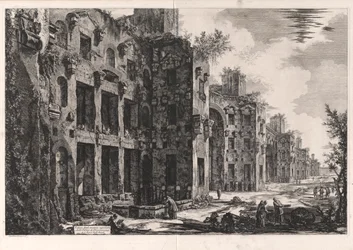 Utsikt över de övre resterna av Diocletianus bad vid Santa Maria degli Angeli [interiören av Frigidarium: södra väggen]), från Vedute di Roma (Utsikt över Rom)