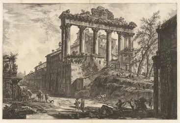 Veduta del Tempio detto della Concordia (Utsikt över det så kallade Concordtemplet [Saturnustemplet med Septimius Severus båge i höger förgrund]), från Vedute di Roma (Utsikt över Rom)