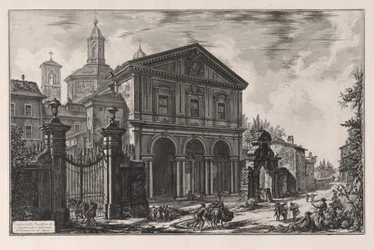 Utsikt över basilikan San Sebastiano fuori delle mura di Roma, su la Via Appia (Utsikt över basilikan San Sebastiano fuori delle Mura i Rom, på Appian Way), från Vedute di Roma (utsikt över Rom)