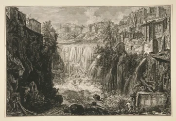 Utsikt över den stora kaskaden i Tivoli, från Vedute di Roma