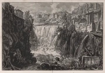 Veduta della Cascata di Tivoli (Utsikt över Tivolis vattenfall), från Vedute di Roma (Utsikt över Rom)