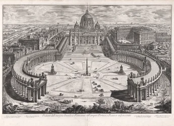 Vy över den berömda Vatikanbasilikan med dess rymliga portik och angränsande torg, ur Vedute di Roma (Vyer över Rom)