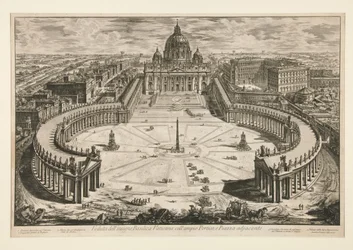 Vy över den berömda Vatikanbasilikan med den stora portiken och det angränsande torget, ur Vedute di Roma
