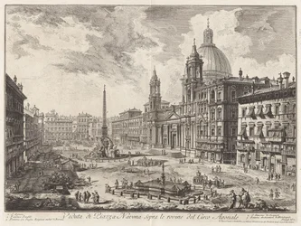 Vy över Piazza Navona ovanför ruinerna av Circus Agonalis (Vy över Piazza Navona ovanför ruinerna av Domitianus cirkus), ur Vedute di Roma (Vyer över Rom)