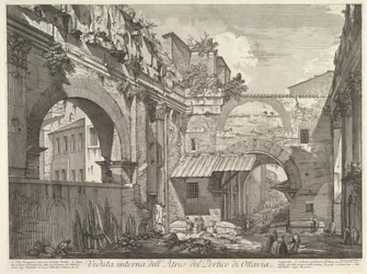 Invändig vy av Atrium of the Portico di Ottavia Invändig vy av Atrium of the Porti ..., 1760.