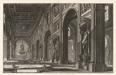 Interiörvy av basilikan San Giovanni Laterano, från Vedute di Roma (Utsikt över Rom)