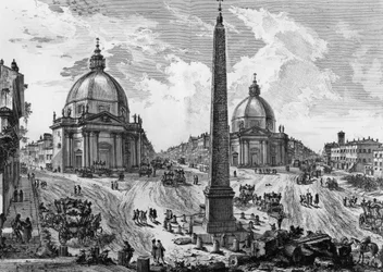 Vy över Piazza del Popolo i Rom, gravyr av Giovanni Battista Piranesi (1720-1778), från romerska antikviteter