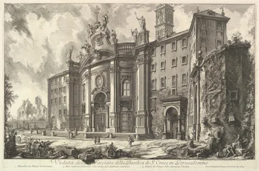 Utsikt över fasaden av basilikan S. Croce i Gerusalemme [det heliga korset i Jerus..., ca. 1750.