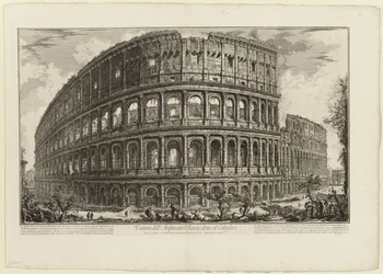 Utsikt över den flaviska amfiteatern, kallad Colosseum, från utsikt över Rom