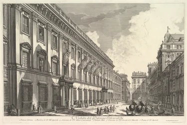 Utsikt över Palazzo Odeschali, från utsikt över Rom romersk utsikt, ca. 1753.