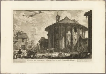 Utsikt över Cybele-templet på Piazza i Bocca della Verità, från utsikt över Rom