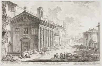 Utsikt över Temple of Fortuna Virilis, nu den armeniska kyrkan S. Maria Egiziaca, ca 1760-78 (etsning)