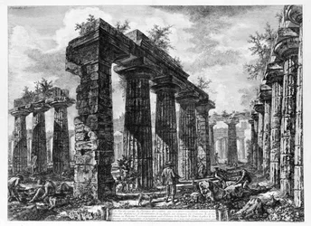Utsikt över templen i Paestum (litho)