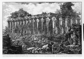 Utsikt över templen i Paestum (litho)