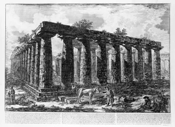 Utsikt över templen i Paestum (litho)