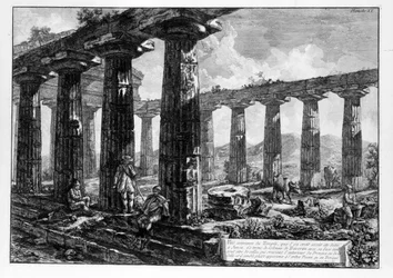 Utsikt över templen i Paestum (litho)