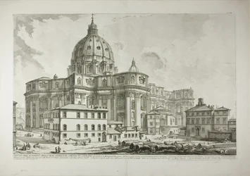 Vy över Peterskyrkans exteriör i Vatikanen, från Views of Rome