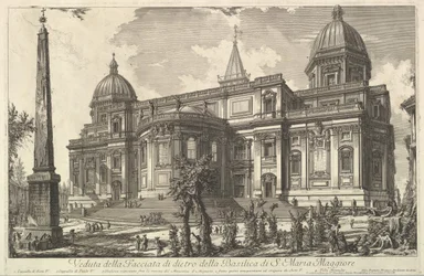 Vy över den bakre ingången till basilikan S. Maria Maggiore, från Veduta di Roma R ..., ca. 1742.