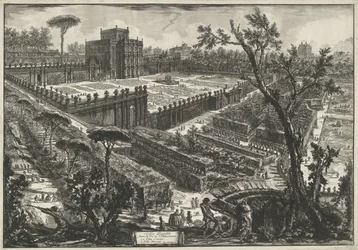 Villa Doria Pamphili te Rom Villa Panfili utanför Porta S. Pancrazio (titel på objekt) Gezichten op Rome (serietitel) Utsikt över Rom designad och graverad av Giambattista Piranesi-arkitekten Ve (nez) iano (serietitel)