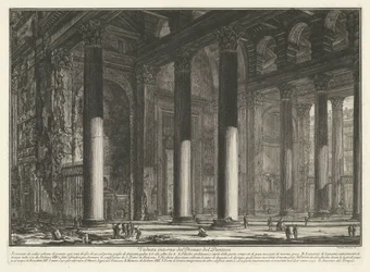Förportaal av Pantheon i Rom Invändig bild av Pantheons Pronaos (titel på objekt) Gezichten op Rome (serietitel) Utsikt över Rom designad och graverad av Giambattista Piranesi-arkitekten Ve (nez) iano (serietitel)