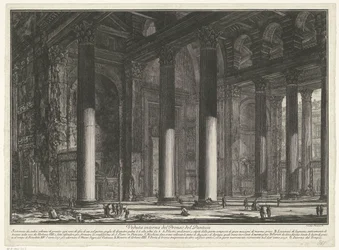 Förportaal av Pantheon i Rom Invändig vy av Pronao del Panteon (titel på objekt) Gezichten op Rome (serietitel) Utsikt över Rom designad och graverad av Giambattista Piranesi-arkitekten Ve (nez) iano (serietitel)