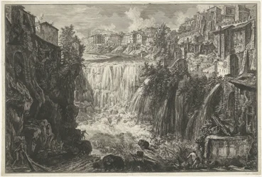 Waterval i Tivoli Utsikt över Tivoli-vattenfallet (titel på objekt) Gezichten op Rome (serietitel) Utsikter över Rom tecknade och graverade av Giambattista Piranesi-arkitekten Ve(nez)iano (serietitel)