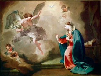 Bebådelsemålningen av Giambattista (Giovan Battista) (Giovanni Battista) Pittoni (1687-1767)