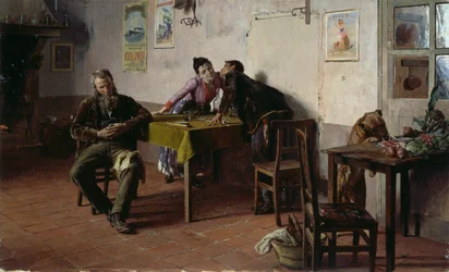 Confidences, av Giovanni Battista Quadrone (1844-1898), olja på panel, 30,5x52 cm