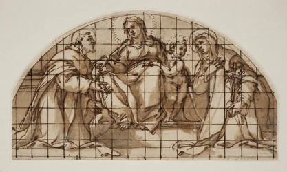 Lunett med Madonnan och barnet med Sts Francis av Assisi och Katarina av Siena